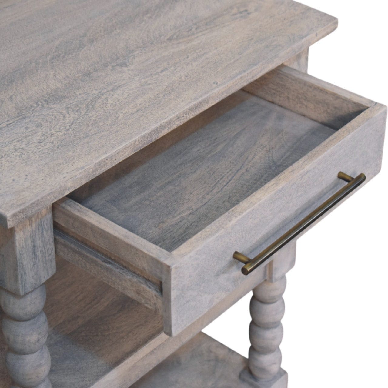 Barclay Acid Wash End Table - Solid Mango Wood Side Table for Living Room - product view 5 showing handcrafted solid...