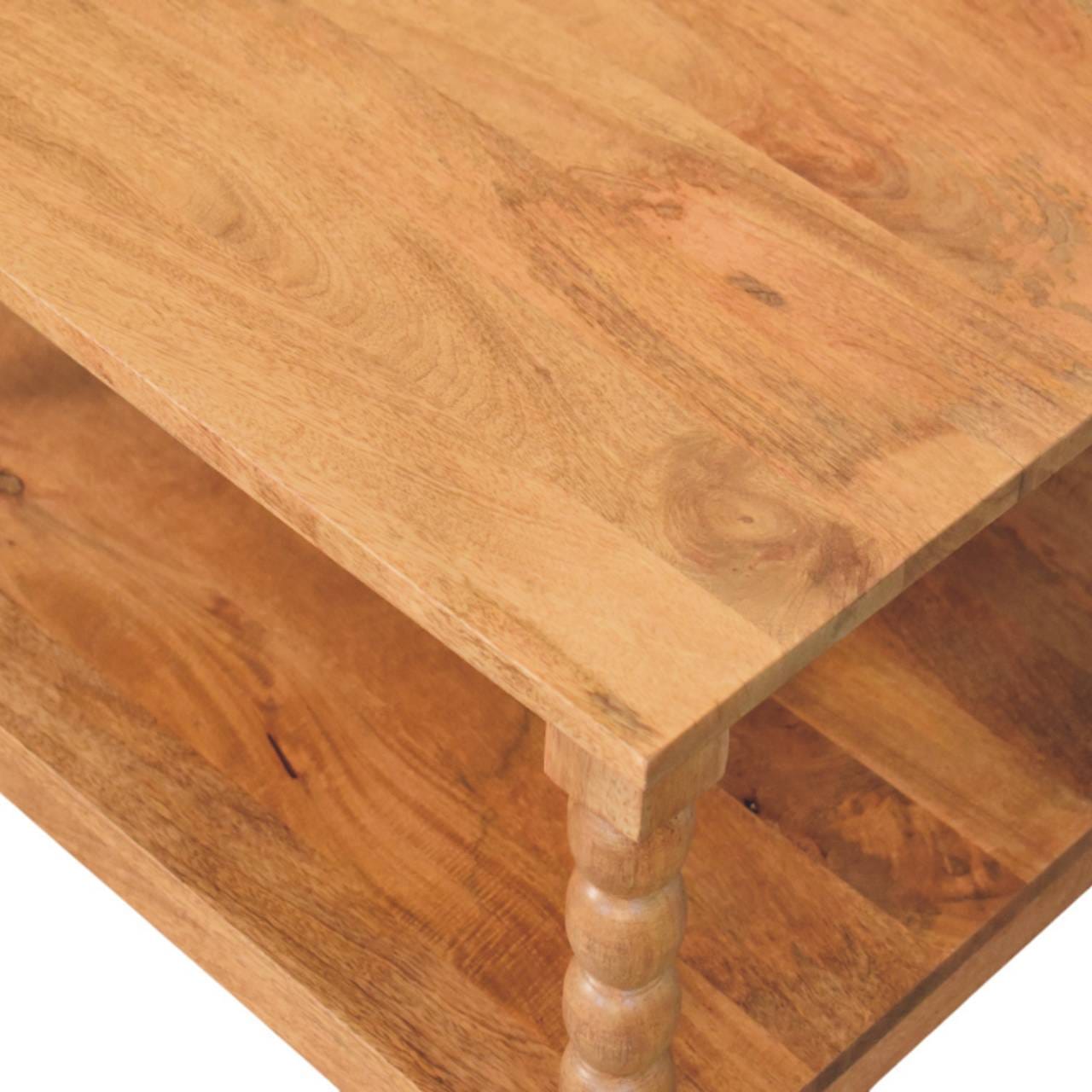 Barclay Teak Coffee Table - Solid Mango Wood Center Table for Living Room - product view 4 showing handcrafted solid...