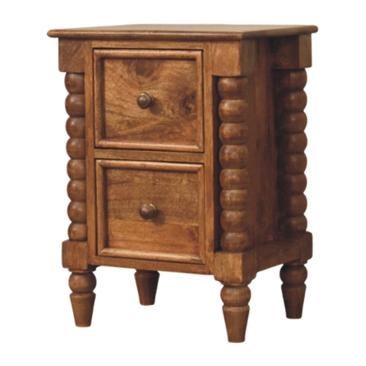 Barley Twist 2-Drawer Nightstand - Solid Mango Wood Bedside Table for Bedroom - product view 2 showing handcrafted solid...