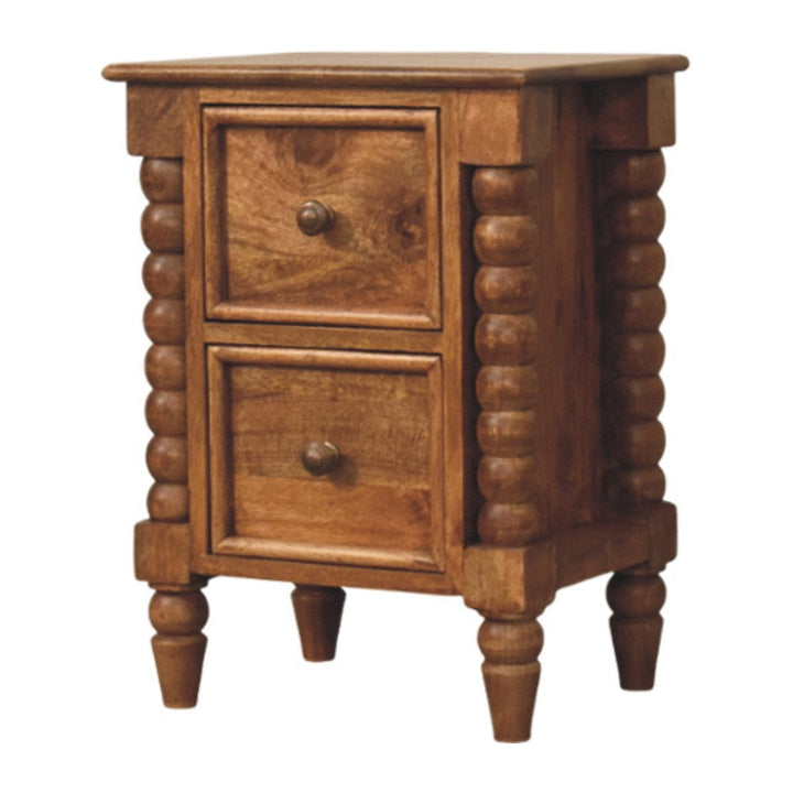 Barley Twist 2-Drawer Nightstand - Solid Mango Wood Bedside Table for Bedroom - product view 2 showing handcrafted solid...