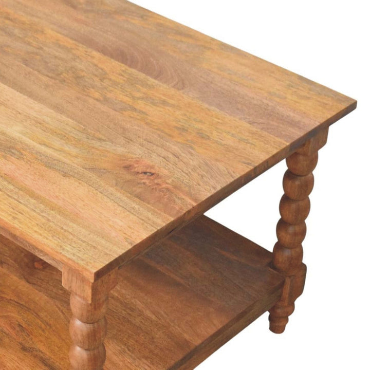 Barley Twist Coffee Table - Solid Mango Wood Center Table for Living Room - product view 5 showing handcrafted solid...