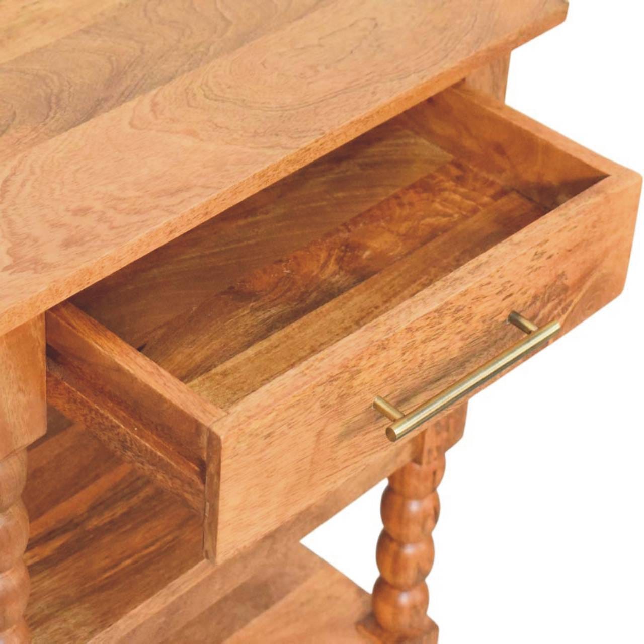 Barley Twist End Table - Solid Mango Wood Side Table for Living Room - product view 6 showing handcrafted solid mango...