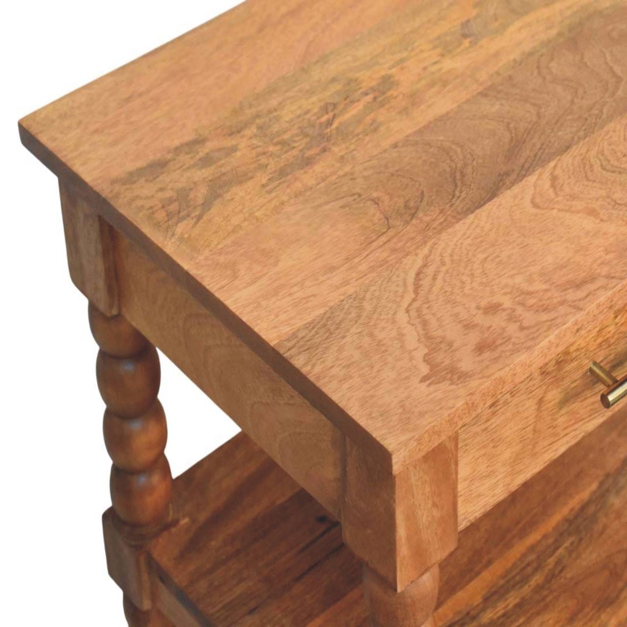 Barley Twist End Table - Solid Mango Wood Side Table for Living Room - product view 5 showing handcrafted solid mango...
