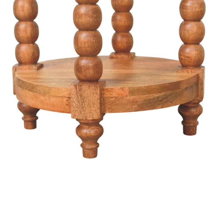 Barley Twist Round Golden Teak End Table - Solid Mango Wood Side Table for Living Room - product view 8 showing...