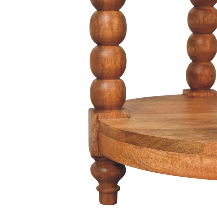 Barley Twist Round Golden Teak End Table - Solid Mango Wood Side Table for Living Room - product view 7 showing...