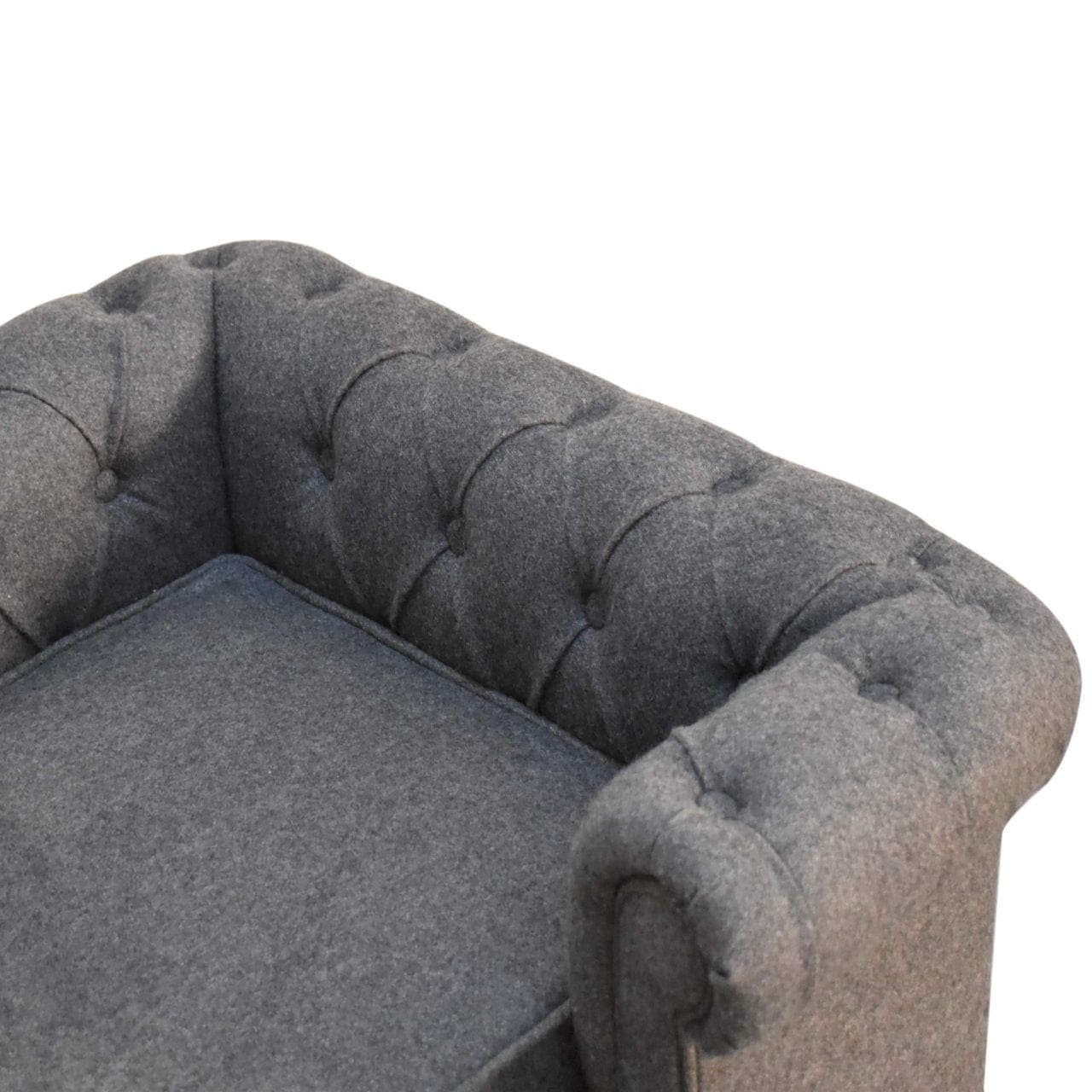 Battleship Tweed Button Pet Bed - Solid Mango Wood Dog Sofa for Home - product view 5 showing handcrafted solid mango...
