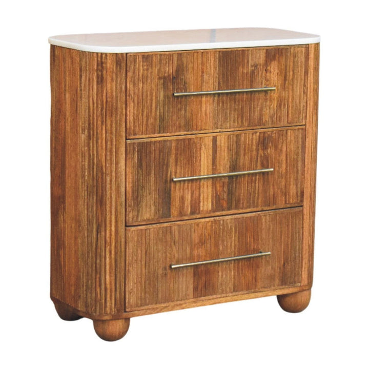 Beaumont Marble Dresser - Solid Mango Wood Storage Chest for Bedroom - product view 3 showing handcrafted solid mango...