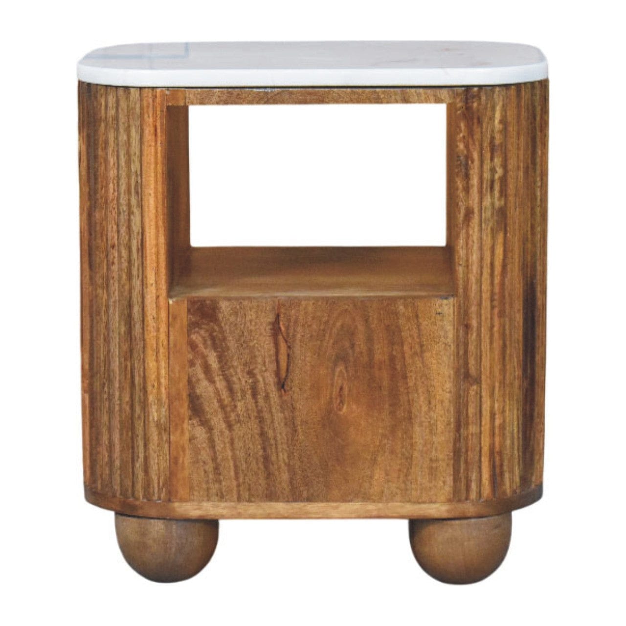 Beaumont Marble Nightstand - Solid Mango Wood Bedside Table for Bedroom - product view 9 showing handcrafted solid mango...