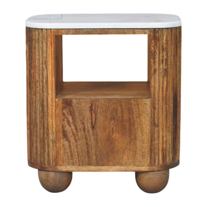 Beaumont Marble Nightstand - Solid Mango Wood Bedside Table for Bedroom - product view 9 showing handcrafted solid mango...