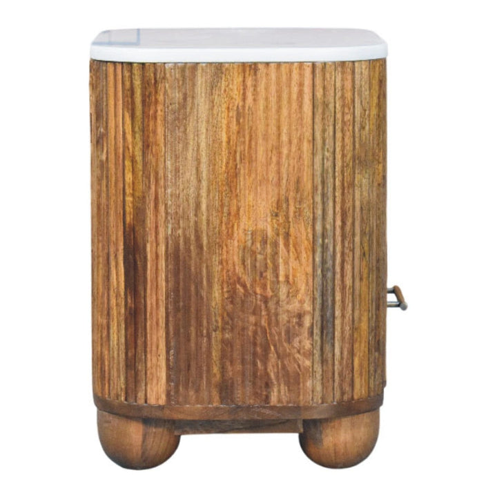 Beaumont Marble Nightstand - Solid Mango Wood Bedside Table for Bedroom - product view 8 showing handcrafted solid mango...