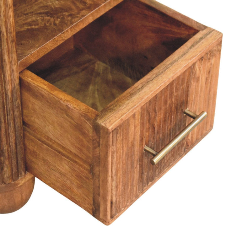 Beaumont Marble Nightstand - Solid Mango Wood Bedside Table for Bedroom - product view 6 showing handcrafted solid mango...