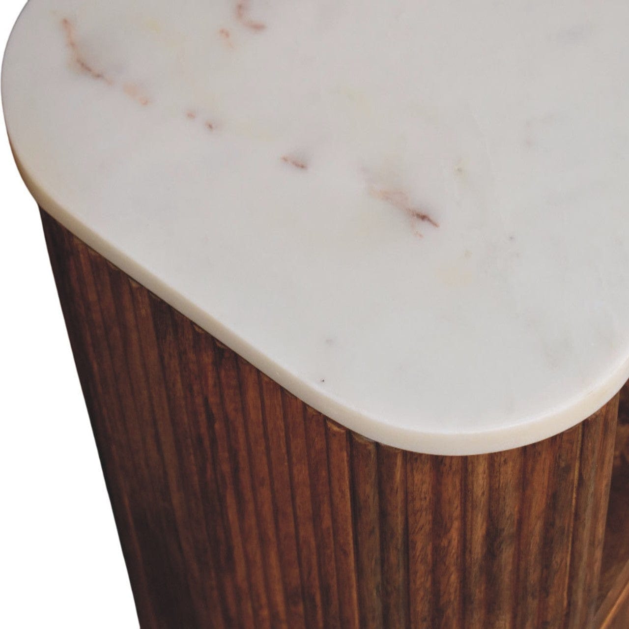 Beaumont Marble Nightstand - Solid Mango Wood Bedside Table for Bedroom - product view 5 showing handcrafted solid mango...