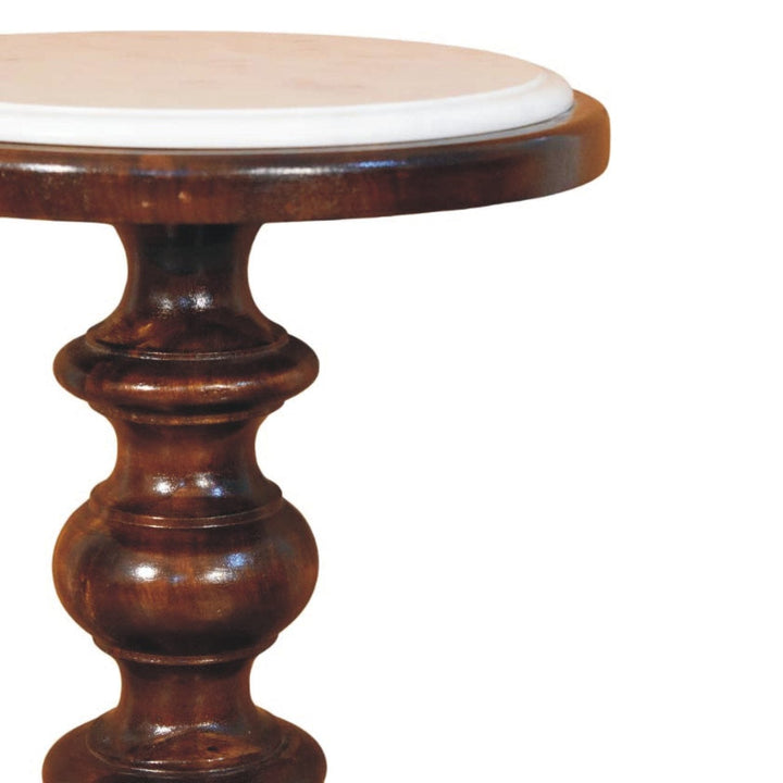 Bellmont Marble-Top End Table - Solid Mango Wood Side Table for Living Room - product view 4 showing handcrafted solid...