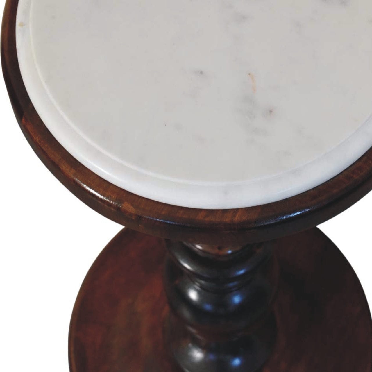 Bellmont Marble-Top End Table - Solid Mango Wood Side Table for Living Room - product view 3 showing handcrafted solid...