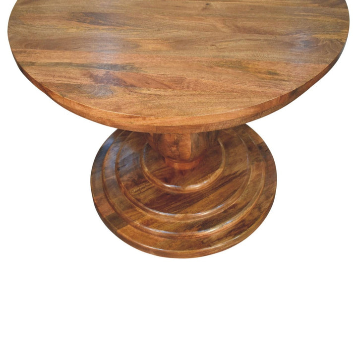 Belmont Round Dining Table - Solid Mango Wood Kitchen Table - product view 6 showing handcrafted solid mango wood dining...
