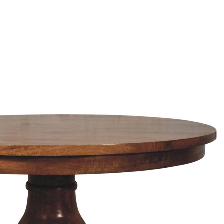 Belmont Round Dining Table - Solid Mango Wood Kitchen Table - product view 5 showing handcrafted solid mango wood dining...