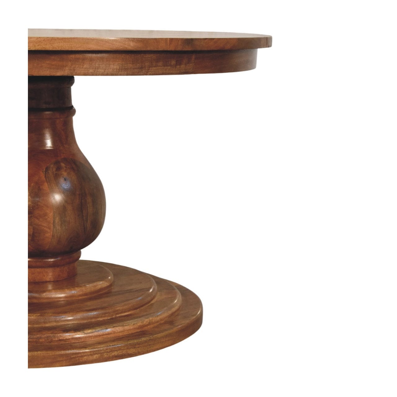 Belmont Round Dining Table - Solid Mango Wood Kitchen Table - product view 4 showing handcrafted solid mango wood dining...