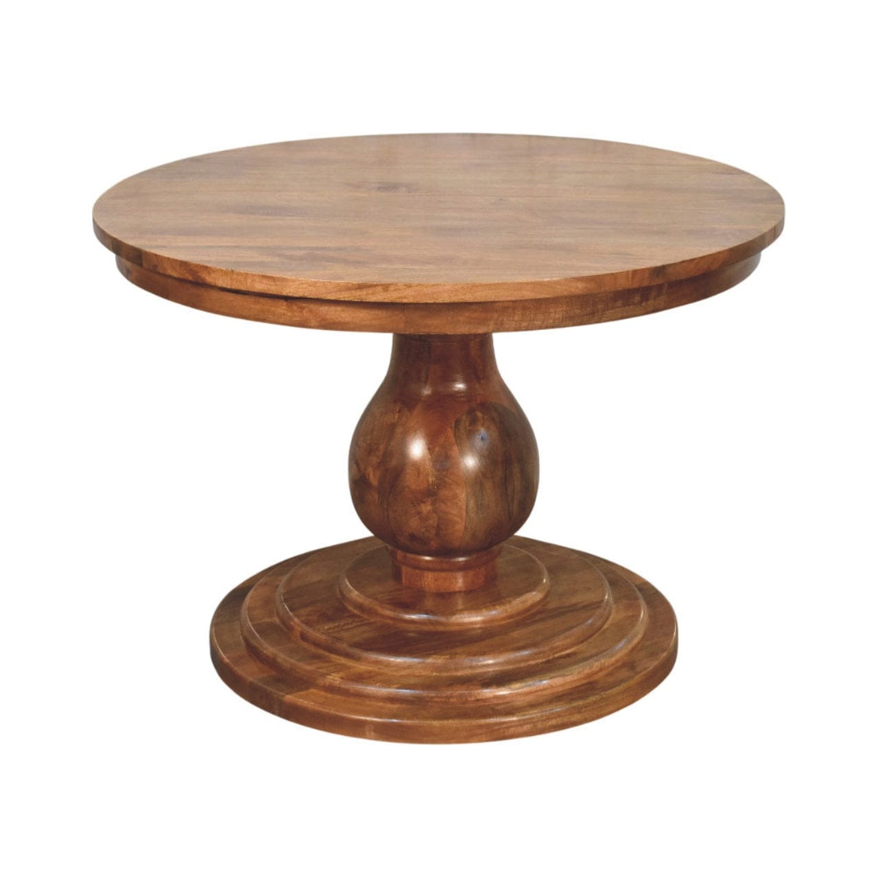 Belmont Round Dining Table - Solid Mango Wood Kitchen Table - product view 3 showing handcrafted solid mango wood dining...