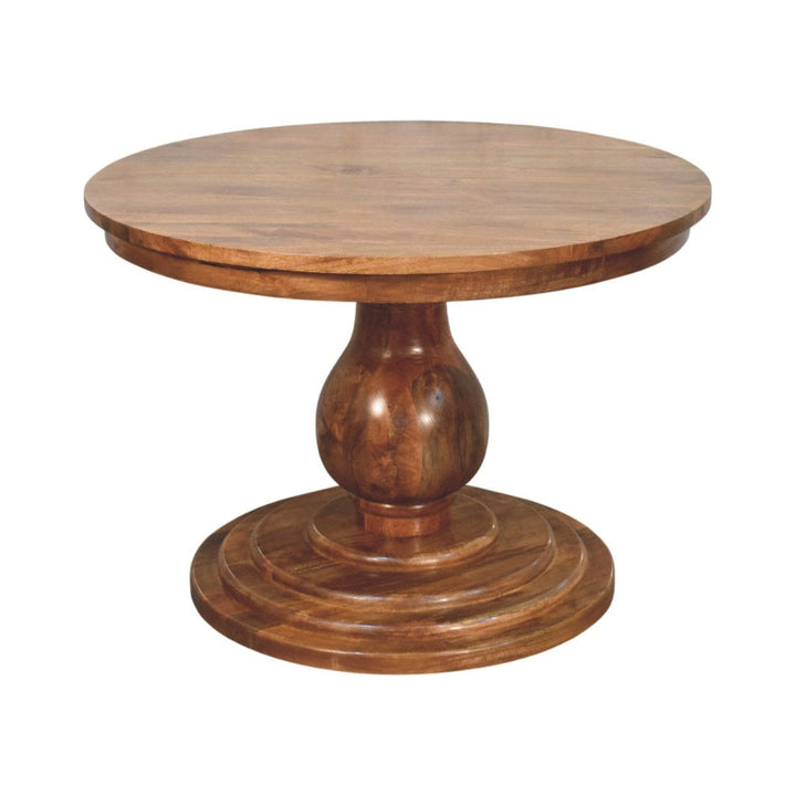 Belmont Round Dining Table - Solid Mango Wood Kitchen Table - product view 3 showing handcrafted solid mango wood dining...