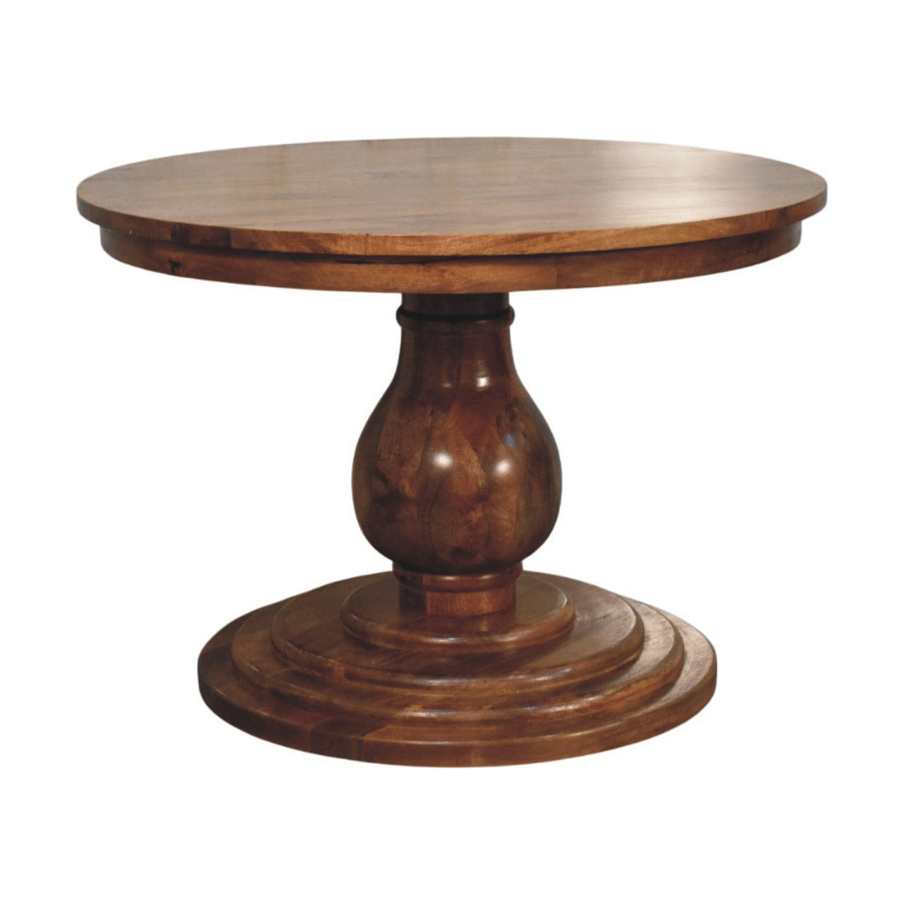 Belmont Round Dining Table - Solid Mango Wood Kitchen Table - product view 2 showing handcrafted solid mango wood dining...