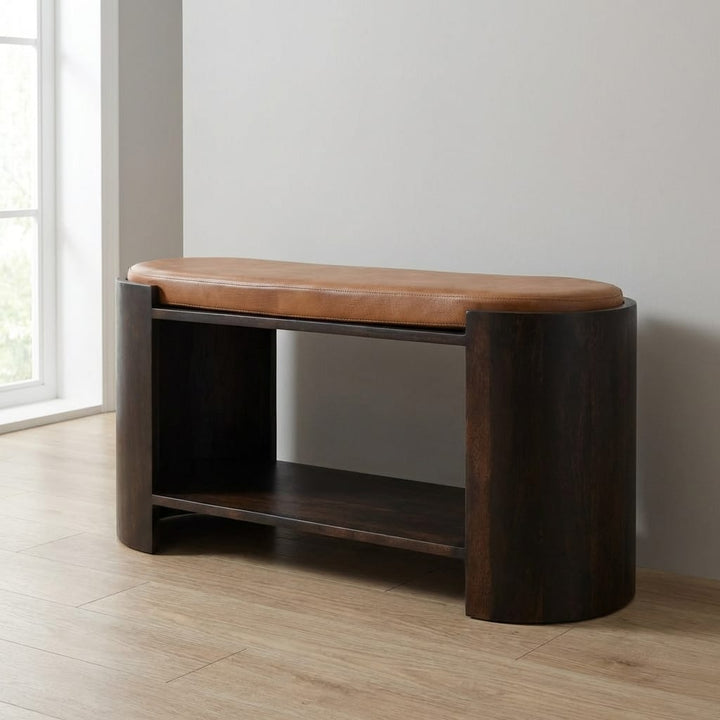 Arcus Shoe Bench - Solid Mango Wood Seating Furniture for Entryway - main view showing handcrafted solid mango wood bench