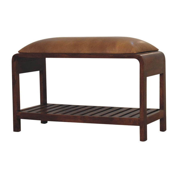 Buffalo Slatted Square Bench - Solid Mango Wood Seating Furniture for Entryway - product view 3 showing handcrafted solid...