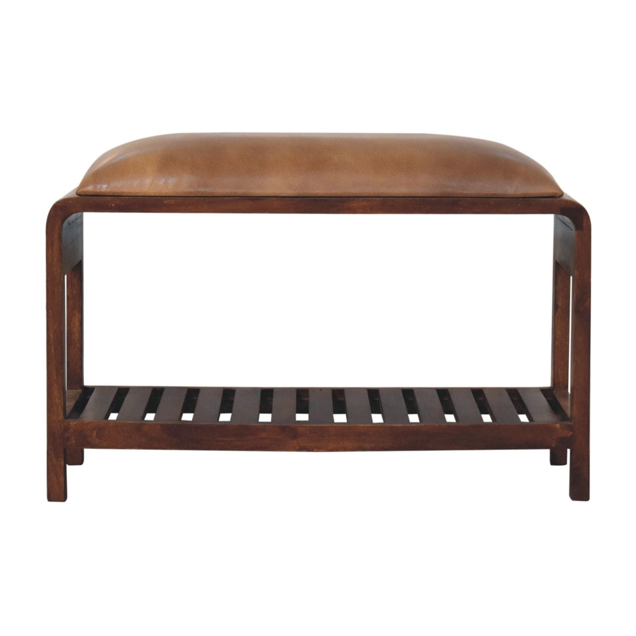 Buffalo Slatted Square Bench - Solid Mango Wood Seating Furniture for Entryway - main view showing handcrafted solid...