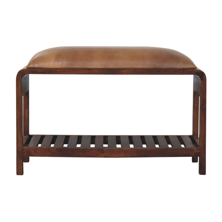 Buffalo Slatted Square Bench - Solid Mango Wood Seating Furniture for Entryway - main view showing handcrafted solid...