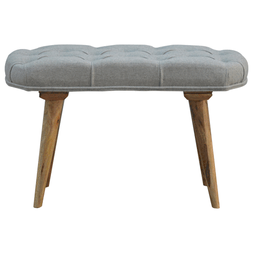 Deep Button Grey Tweed Bench - Solid Mango Wood Seating Furniture for Entryway - product view 8 showing handcrafted solid...