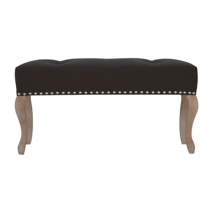 French Style Black Velvet Bench - Solid Mango Wood Seating Furniture for Entryway - main view showing handcrafted solid...