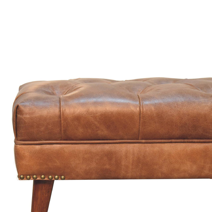 Handcrafted Harbour Brown Leather Bench - Solid Mango Wood Seating Furniture for Entryway - product view 4 showing...