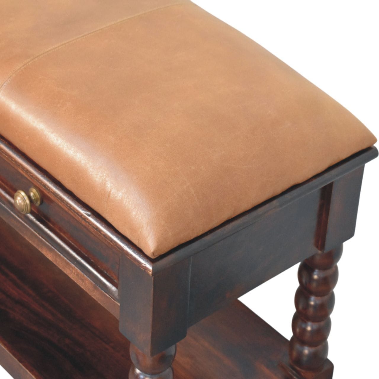 Mid-Century Modern Barclay Storage Bench - Solid Mango Wood Seating Furniture for Entryway - product view 5 showing...