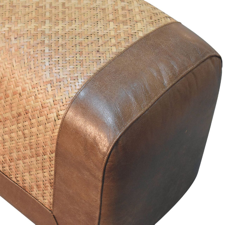 Nordic Seagrass Buffalo Hide Bench - Solid Mango Wood Seating Furniture for Entryway - product view 4 showing handcrafted...