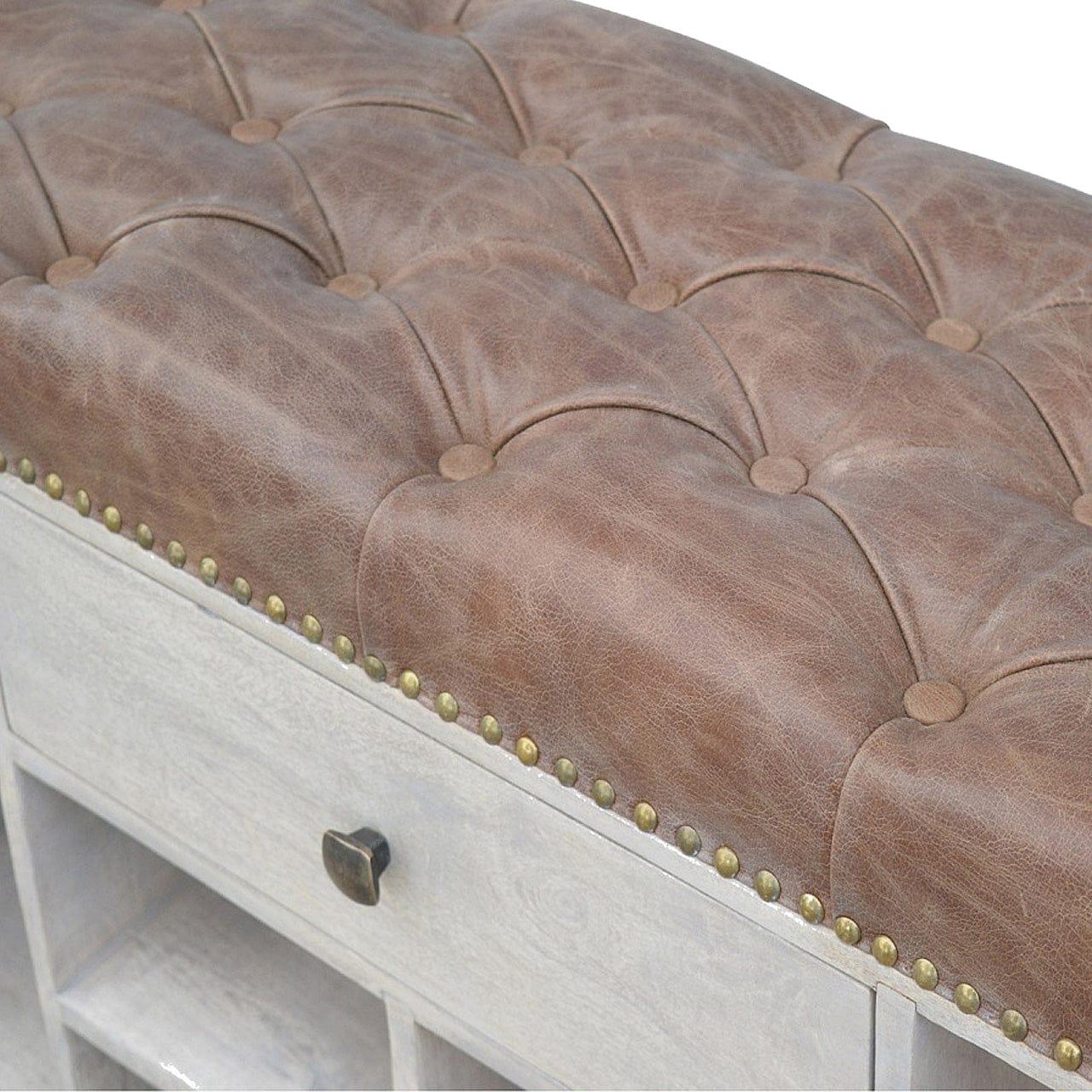 Rustic Lodge Buffalo 4 Slot Shoe Bench - Solid Mango Wood Seating Furniture for Entryway - product view 3 showing...
