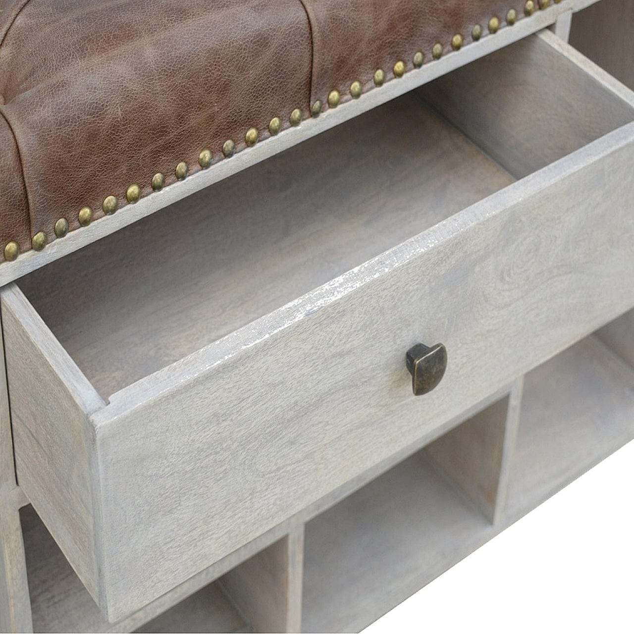 Rustic Lodge Buffalo 4 Slot Shoe Bench - Solid Mango Wood Seating Furniture for Entryway - product view 2 showing...