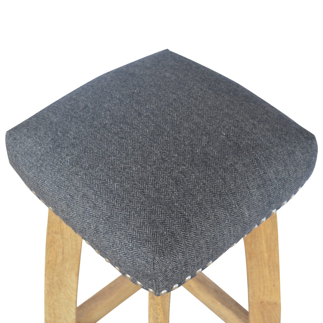 Black Tweed Studded Bar Stool - Solid Mango Wood Counter Stool for Kitchen - product view 5 showing handcrafted solid...