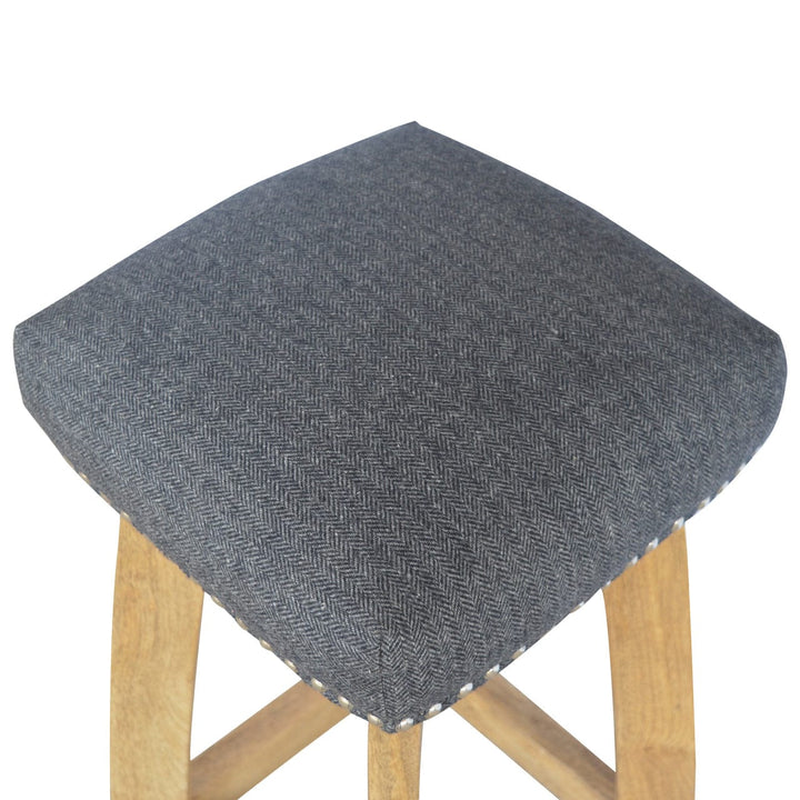 Black Tweed Studded Bar Stool - Solid Mango Wood Counter Stool for Kitchen - product view 5 showing handcrafted solid...