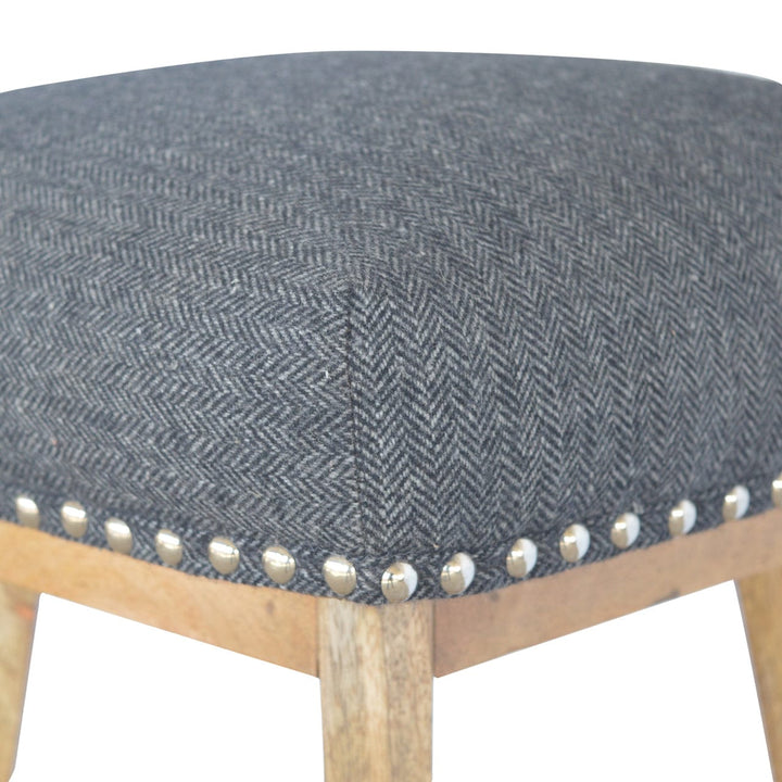 Black Tweed Studded Bar Stool - Solid Mango Wood Counter Stool for Kitchen - product view 4 showing handcrafted solid...