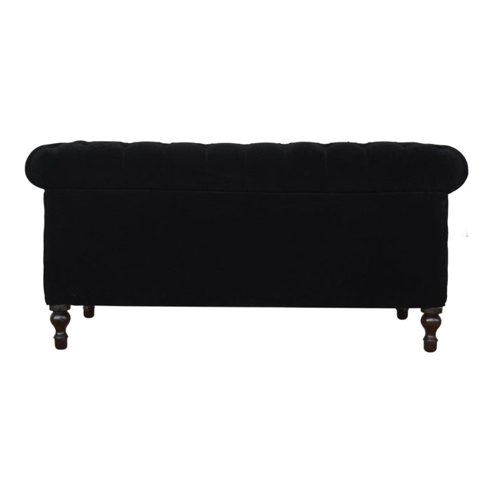 Black Velvet Chesterfield Sofa - Solid Mango Wood Couch for Living Room - product view 8 showing handcrafted solid mango...