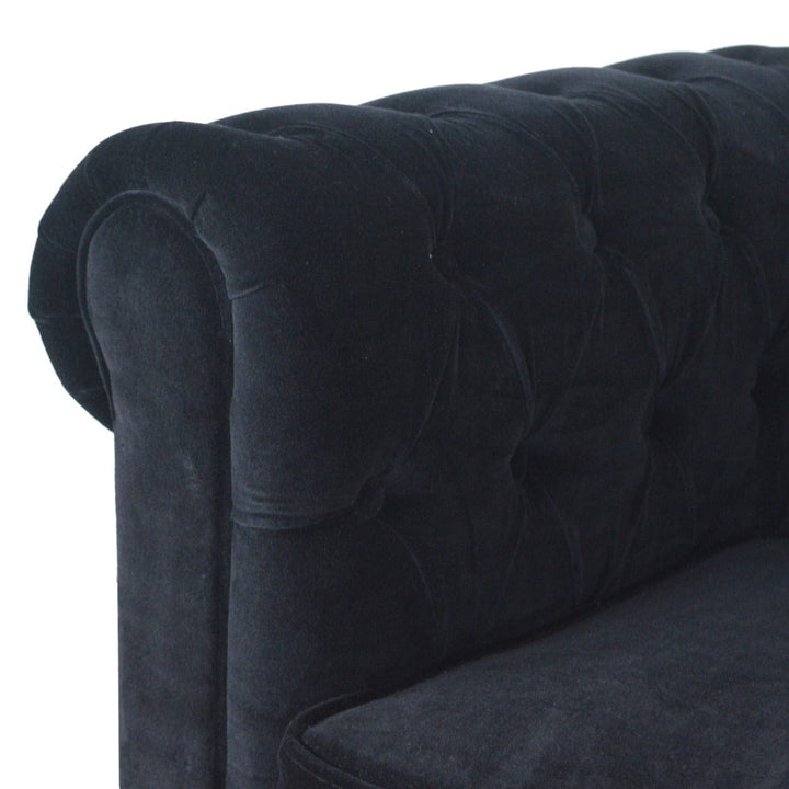 Black Velvet Chesterfield Sofa - Solid Mango Wood Couch for Living Room - product view 7 showing handcrafted solid mango...