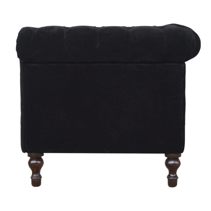 Black Velvet Chesterfield Sofa - Solid Mango Wood Couch for Living Room - product view 5 showing handcrafted solid mango...
