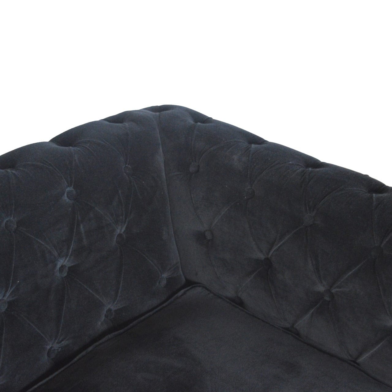 Black Velvet Chesterfield Sofa - Solid Mango Wood Couch for Living Room - product view 2 showing handcrafted solid mango...