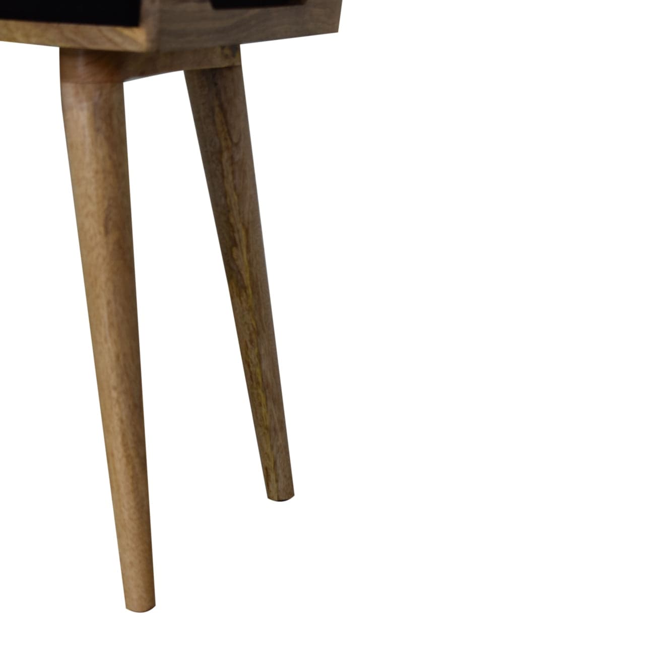Black Velvet Tray Style Footstool - Solid Mango Wood Accent Stool for Living Room - product view 8 showing handcrafted...