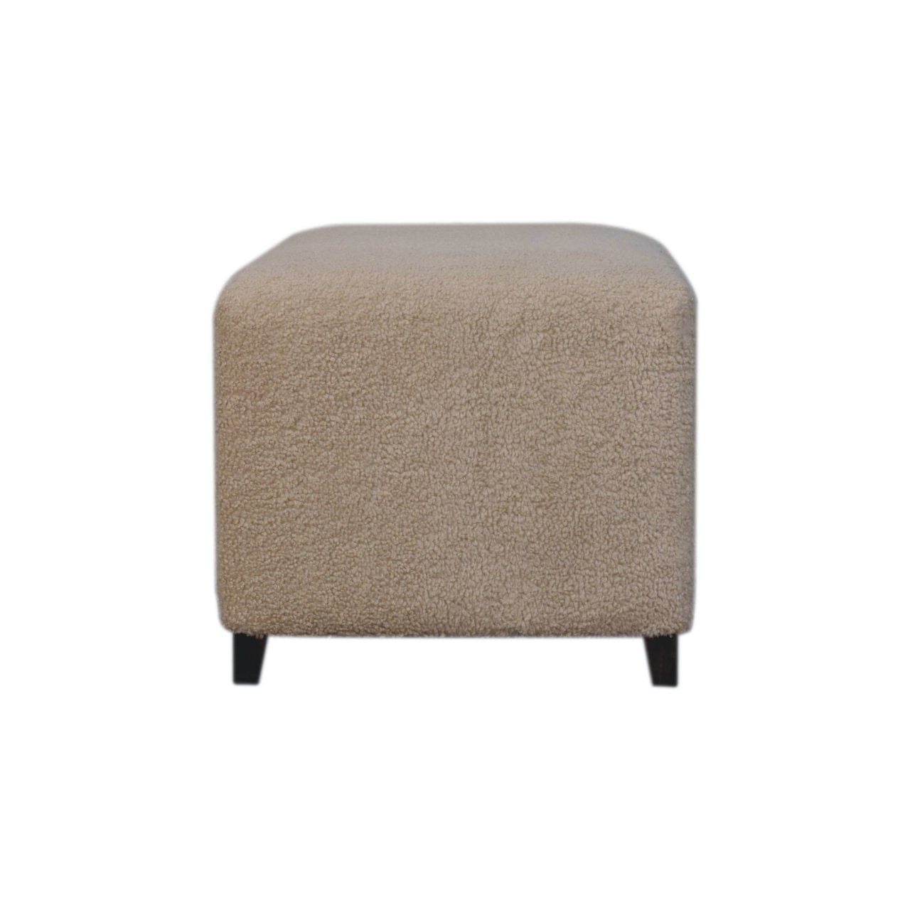 Bliss Cream Bouclé Ottoman - Solid Mango Wood Accent Stool for Living Room - product view 9 showing handcrafted solid...