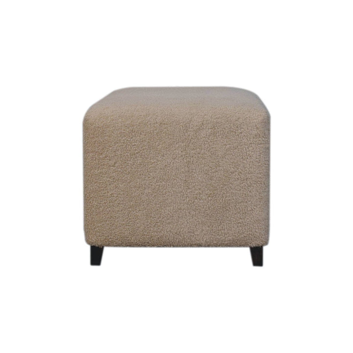 Bliss Cream Bouclé Ottoman - Solid Mango Wood Accent Stool for Living Room - product view 9 showing handcrafted solid...
