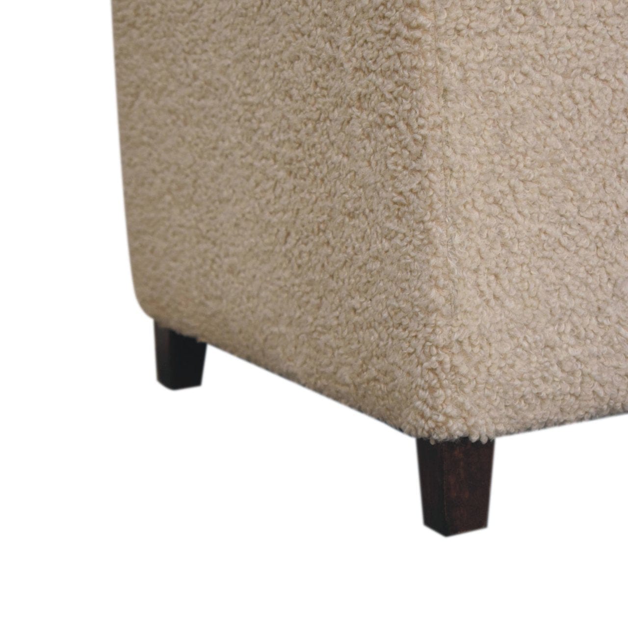 Bliss Cream Bouclé Ottoman - Solid Mango Wood Accent Stool for Living Room - product view 8 showing handcrafted solid...