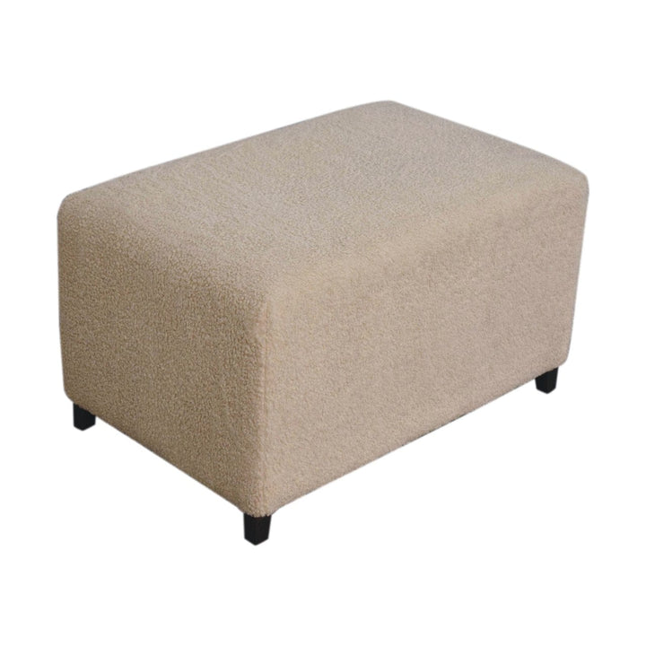 Bliss Cream Bouclé Ottoman - Solid Mango Wood Accent Stool for Living Room - product view 7 showing handcrafted solid...