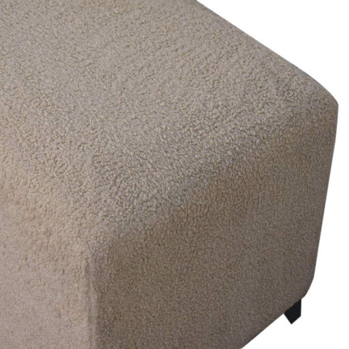 Bliss Cream Bouclé Ottoman - Solid Mango Wood Accent Stool for Living Room - product view 6 showing handcrafted solid...