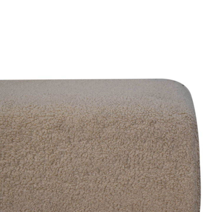 Bliss Cream Bouclé Ottoman - Solid Mango Wood Accent Stool for Living Room - product view 5 showing handcrafted solid...