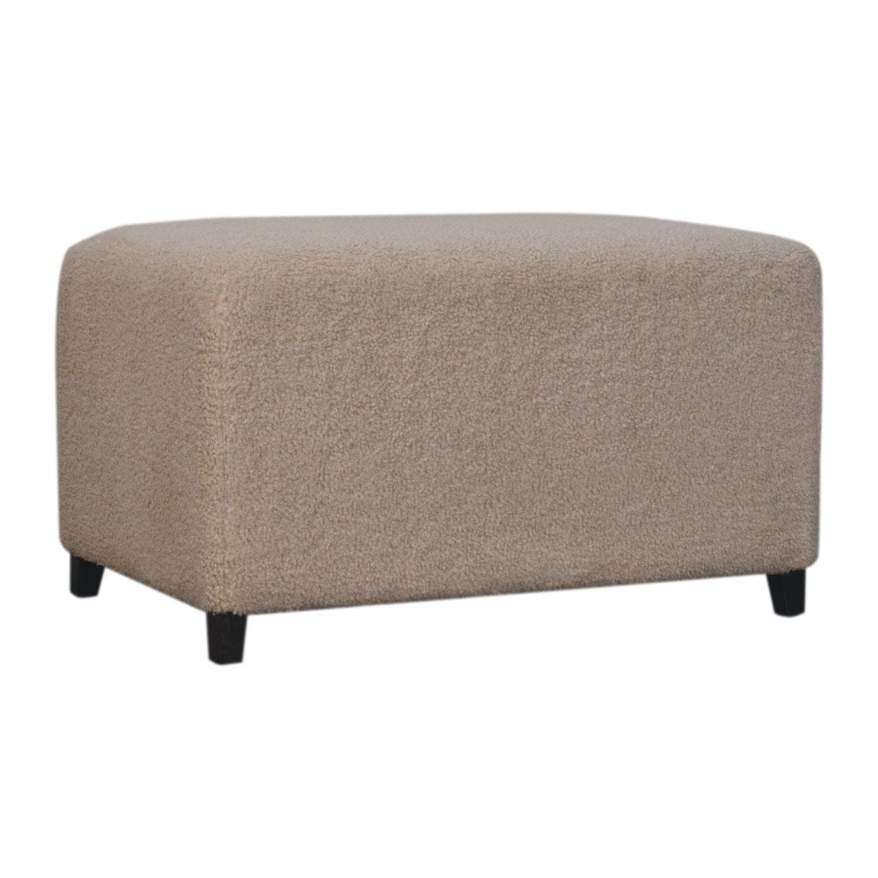 Bliss Cream Bouclé Ottoman - Solid Mango Wood Accent Stool for Living Room - product view 4 showing handcrafted solid...